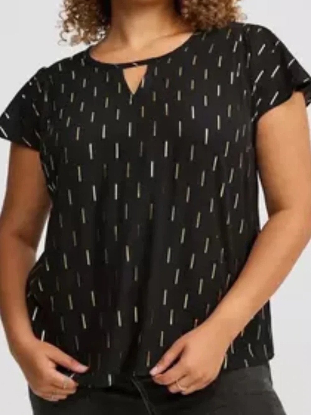 torrid Black Short Sleeve Keyhole Blouse with Metallic Dash Print